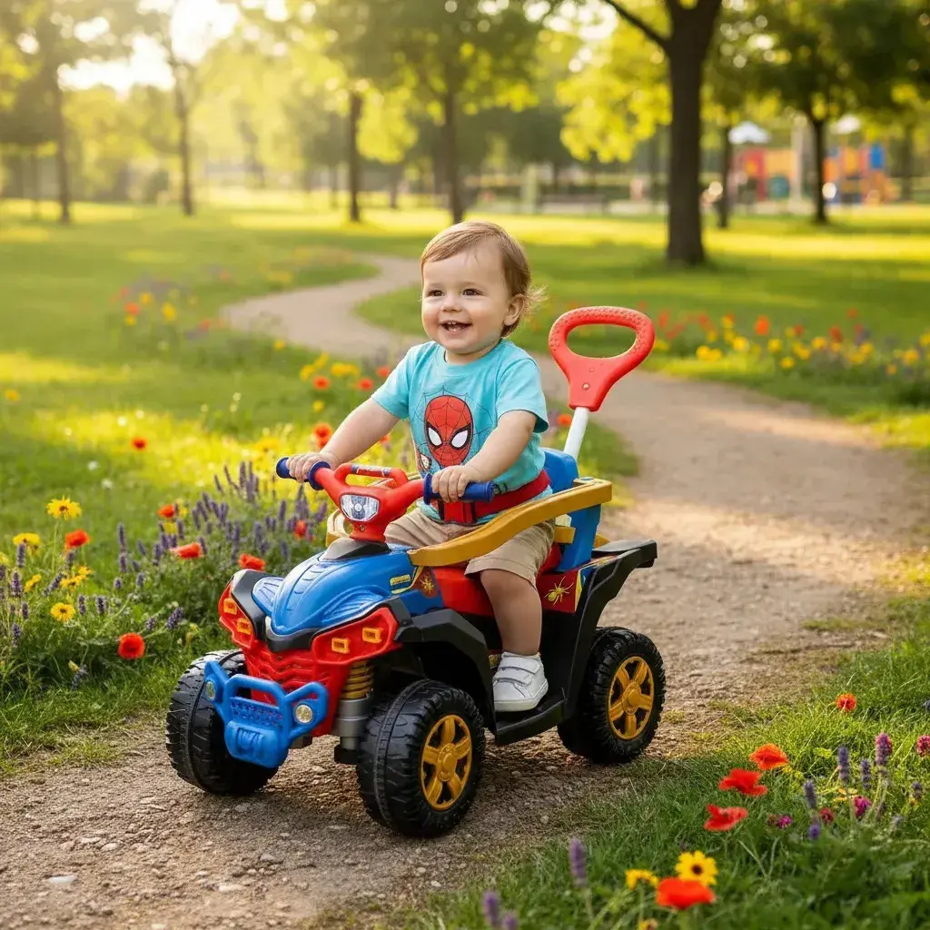 Carrinho De Passeio Infantil Quadriciclo Spider Andador Empurrador Baby Quad Aranha Com Buzina e Cinto