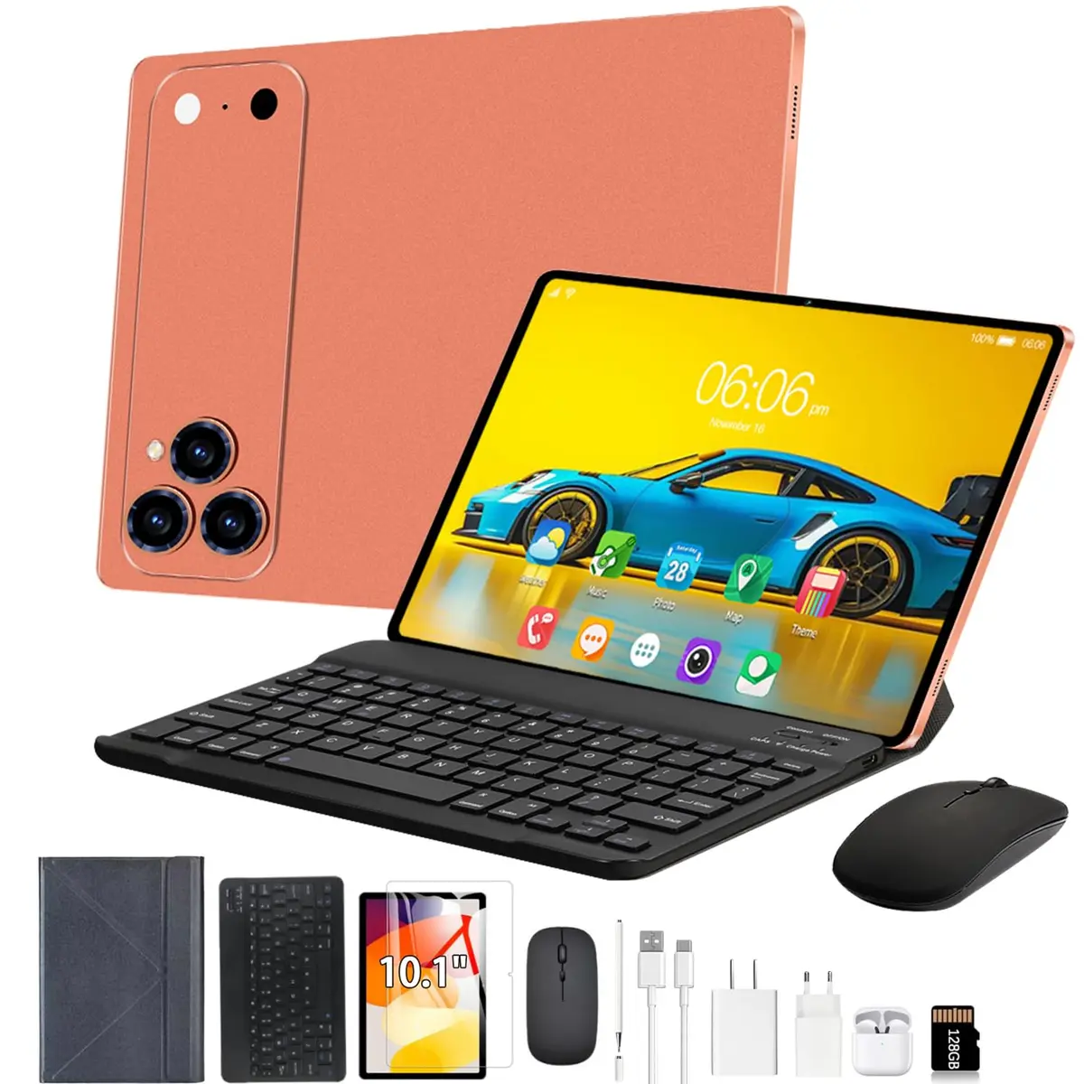 DIVENT I17 Tablet 10.1" Android 14,16 GB de RAM, 512GB de ROM, 1920×1200, câmara dupla de 8 MP + 16 MP, WiFi,GPS,bateria de 8800 mAh, cartão Dual SIM (cor de laranja)
