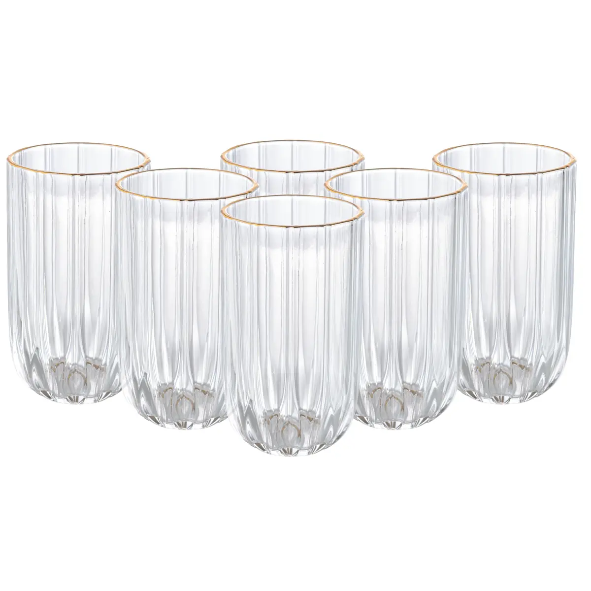 Jogo de 6 copos Altos Refinatto em Cristal ecológico com borda dourada 400ml A13,5cm