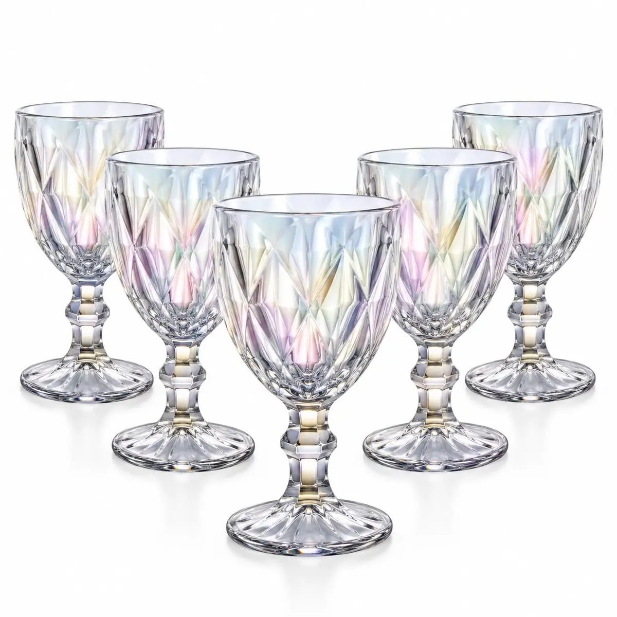 Jogo 6 Taças de Vidro Diamante Furta-Cor, 300 ml, Lapidado, Haste Firme, Base Estável, 16 cm, para Água, Vinho e Sucos - 1