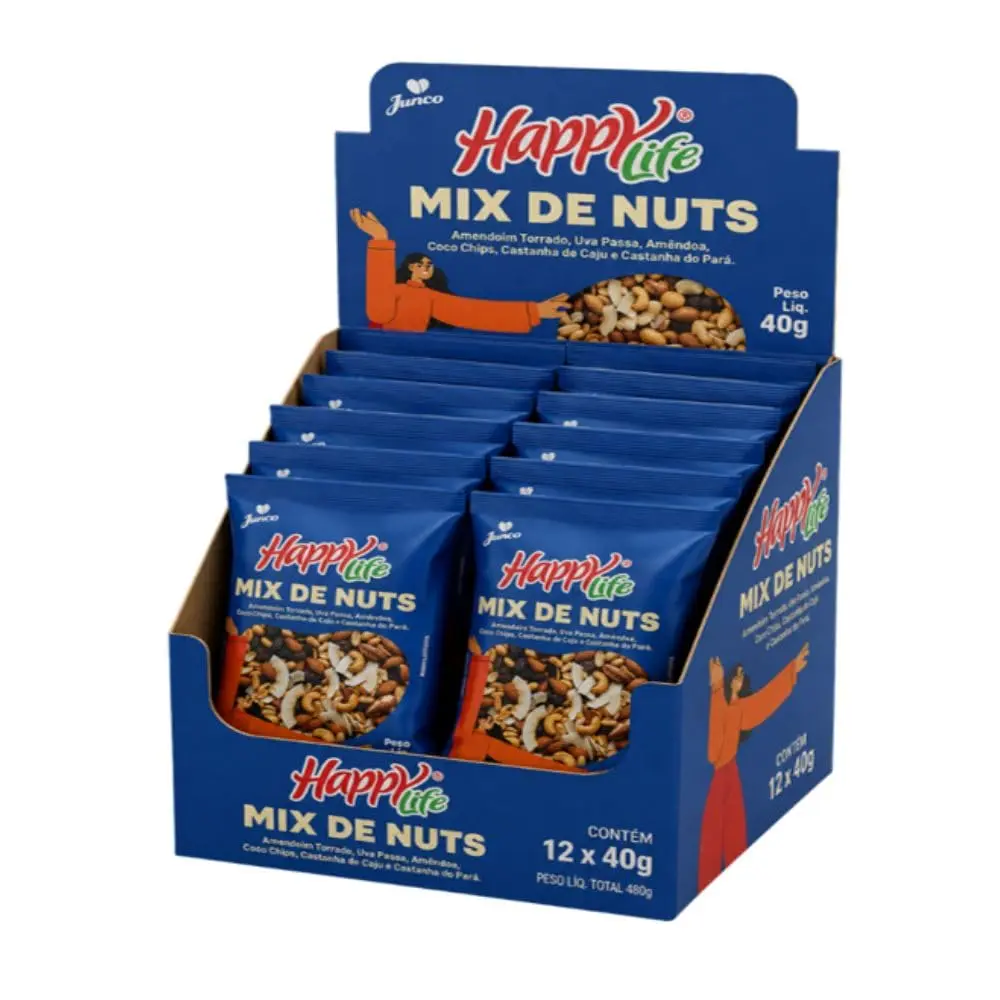 Mix Nuts Zero Açúcar 40g - Display Com 12 Unidades - Happy Life Junco