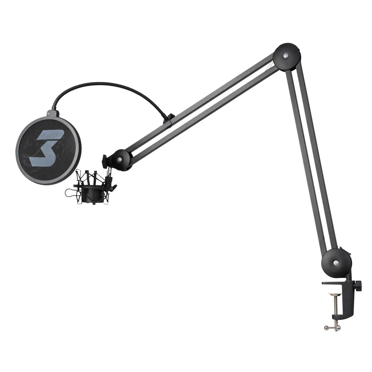 Suporte de Microfone Condensador, Braço Articulável, com Adaptador 3/8" a 5/8" e Clipe de Montagem para Mesa, ACOMPANHA Pop Filter + Shock Mount + Grampo Tipo C