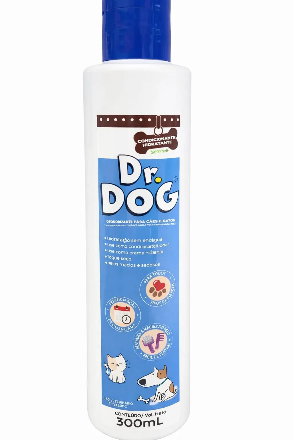 Condicionador Pet Sem Enxágue Leave In Óleo Coco Dr. Dog Cães Gatos 300ml | Hipoalergênico: Proteção e Hidratação para Peles Sensíveis