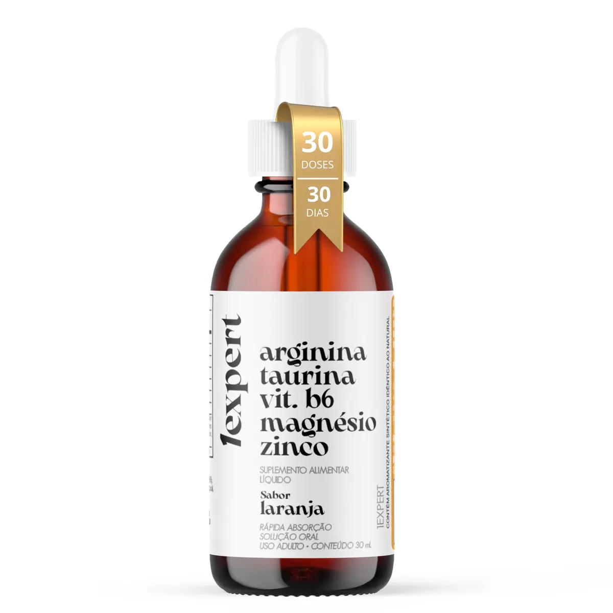 Arginina Líquida 30ml com Taurina + Magnésio + Zinco + Vitamina B6 | Suplemento Alimentar | 30 Doses | Gotas | Uso Diário | Fórmula Premium | 1EXPERT® - 1