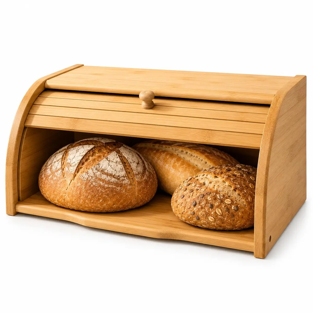 Porta Pão Bambu com Tampa Retrátil JÁ MONTADO para armazenar pães e bolos | Caixa de Bambu Natural, Organização de Bancada, Design para Cozinha Moderna