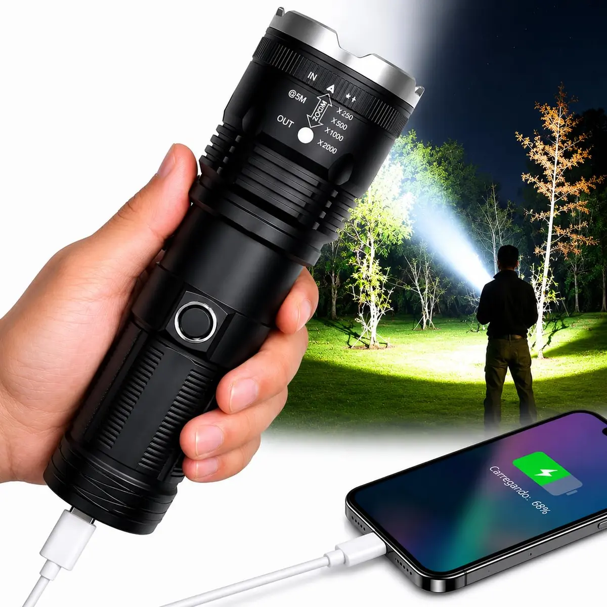 Lanterna Led Tática Sabre De Luz Militar Mais Forte Do Mundo Pontente Recarregável Profissional, Lanterna alta Potência