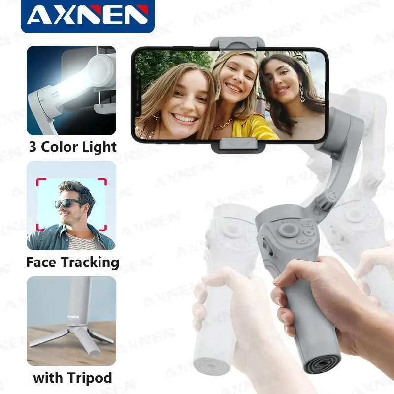 Estabilizador portátil gimbal de 3 eixos AXNEN HQ6 para celular, com luz de preenchimento, rastreamento facial, para gravação de vídeo iPhone Android - 1