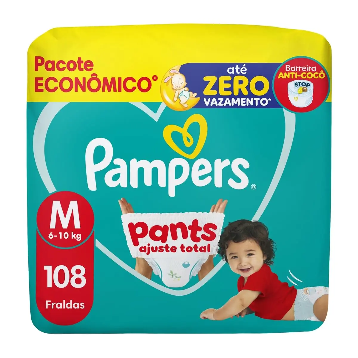 Fralda Pampers Pants Ajuste Total Tamanho M, 108 Unidades