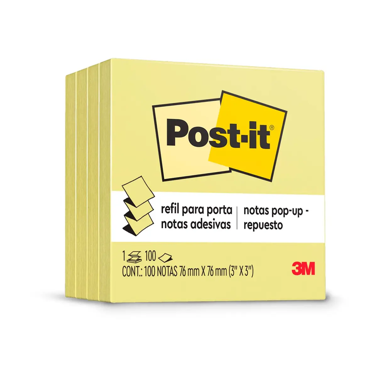 POST-IT 3M Bloco de Notas Adesivas Amarelo 100 Folhas | 76 mm x 76 mm, Adesão Excelente, Ideais para Anotações e Recados em Superfícies Verticais, Como Paredes, Janelas, Vidro