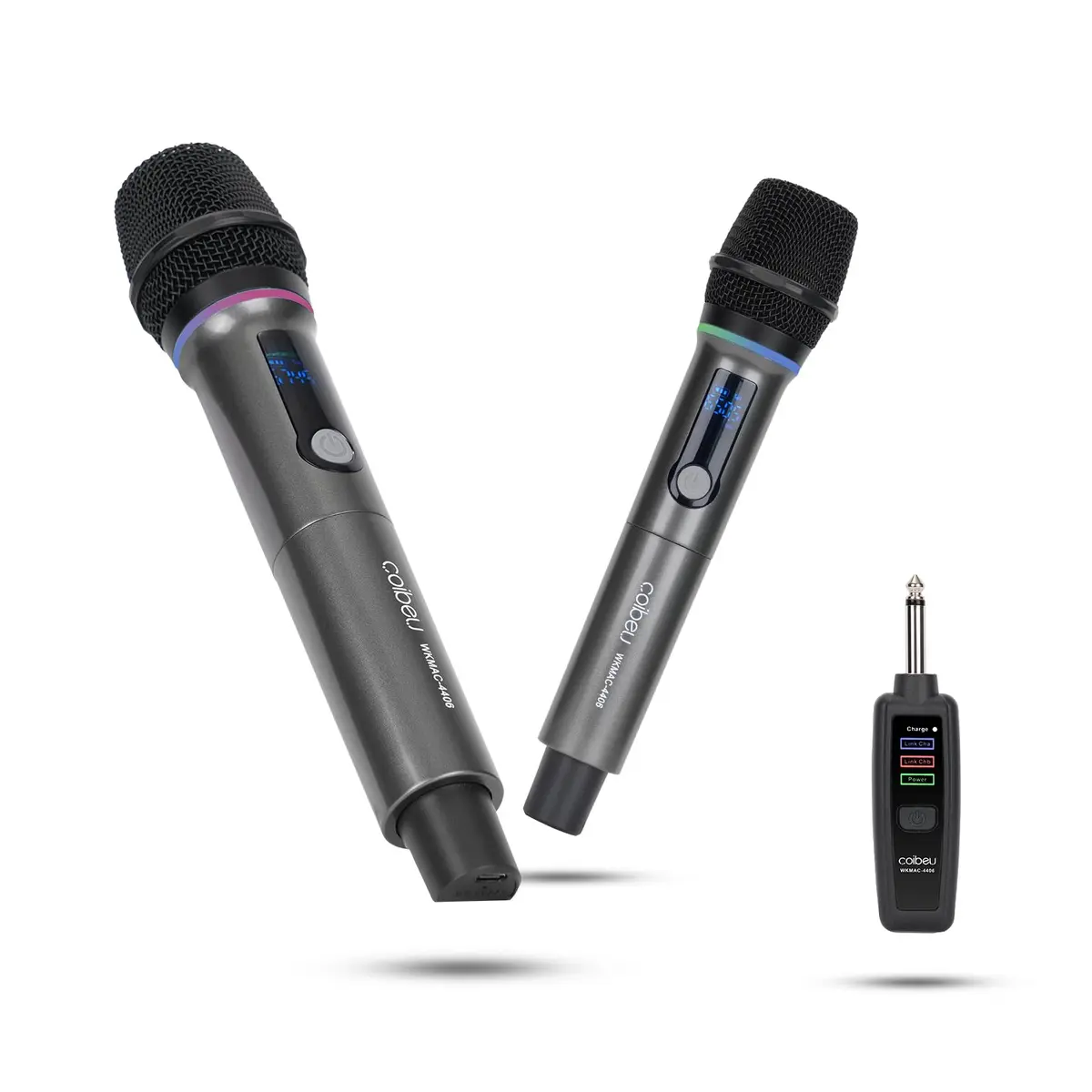 Microfone Sem Fio UHF Duplo com Receptor Recarregável | 2 microfones UHF com receptor 6,35 mm, bateria recarregável, display LED, som claro e autonomia de 12–14 h. - 1
