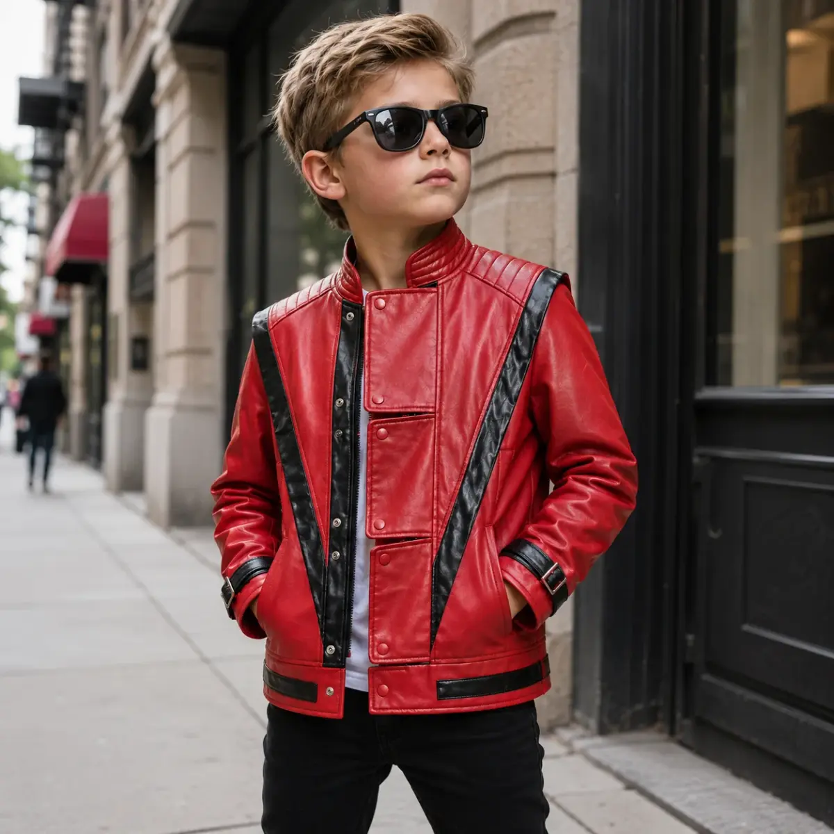 Nova Jaqueta de Couro Vermelha para Meninos, Estilo Michael Jackson, Moda Hip-Hop, Roupa Infantil para Festas
