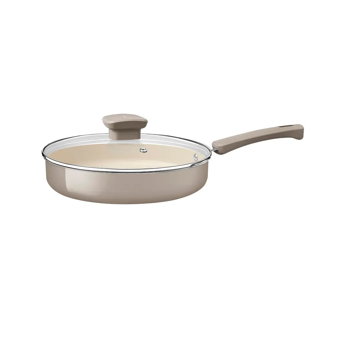 Tramontina Frigideira Reta Veronese em Alumínio Reciclado com Revestimento Interno Cerâmico e Externo Siliconado Bege Mineral com Tampa 22 cm 1,7 L