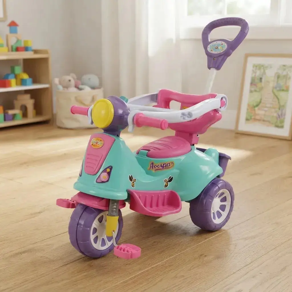 Triciclo Infantil Rosa Maral 2 em 1 Passeio e Pedal com Buzina thumbnail 6