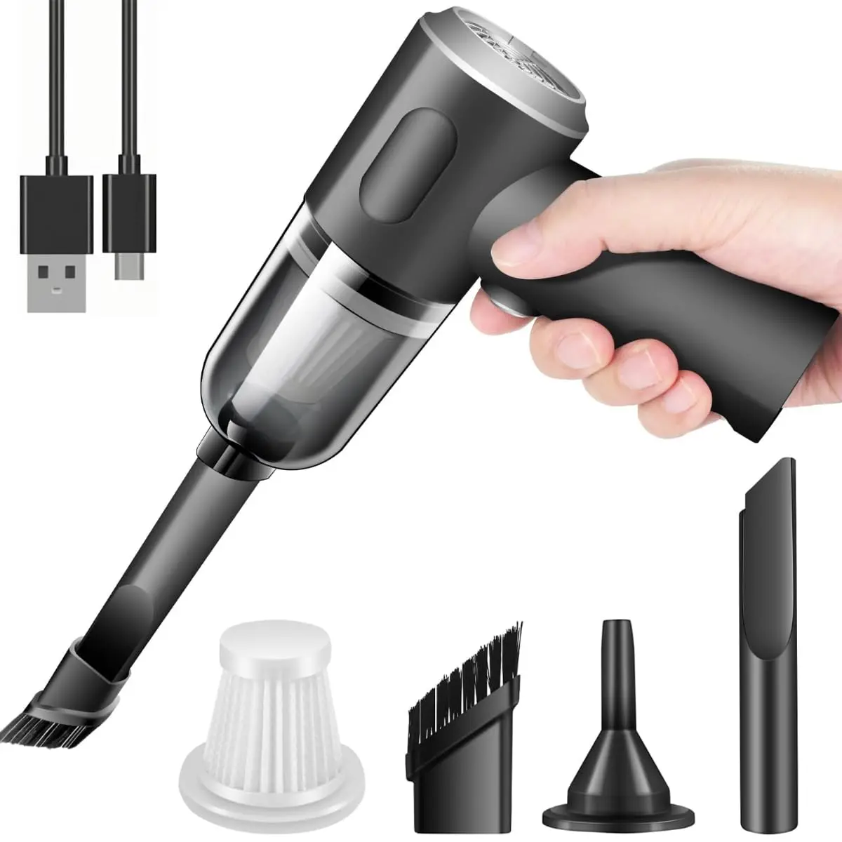 Aspirador de Pó Portátil Sem Fio Veicular Recarregável USB para Carro Casa Escritório - 1