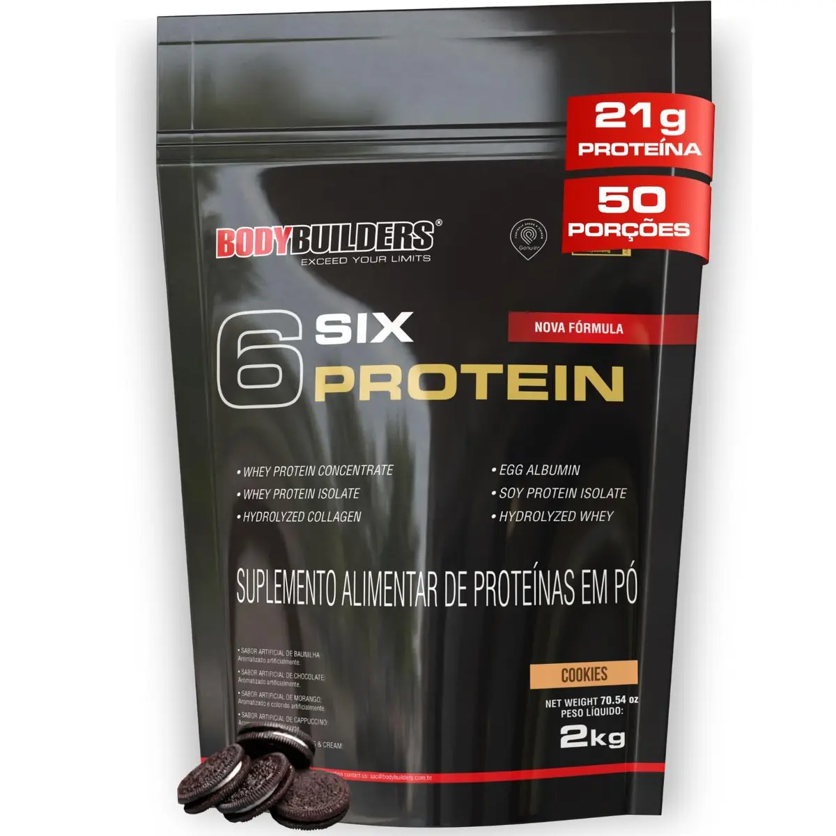 6 Six Protein Cookies N' Cream 2kg – Bodybuilders - 1