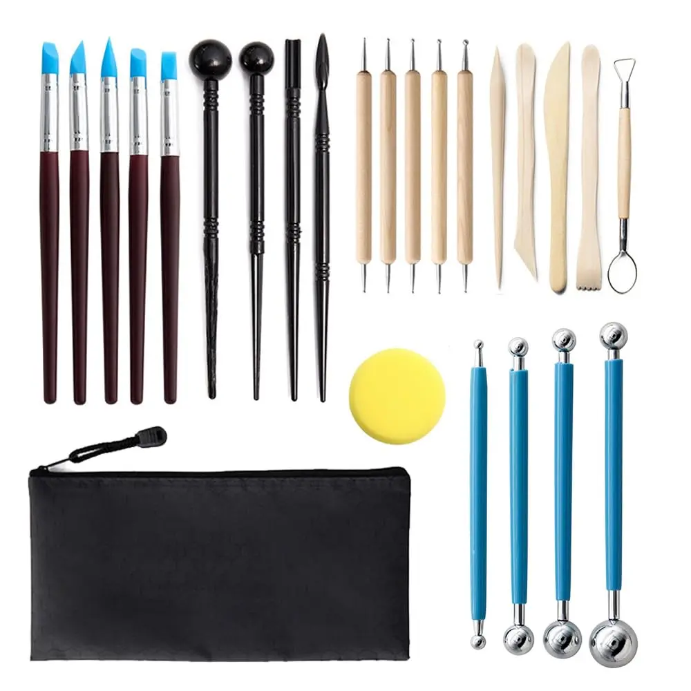 Kit Profissional de Ferramentas para Modelagem, 25 Peças, Estecas Dupla Face com Bolas Metálicas e Pontas de Madeira, Ideal para Cerâmica Fria e Artesanato (25) - 1