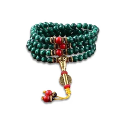 Japamala de Malaquita "Purity" 108 Contas 8mm Colar Espiritual para Meditação Cura Energética Desbloqueio de Chakras Artesanal - Acompanha Bolsa de Veludo