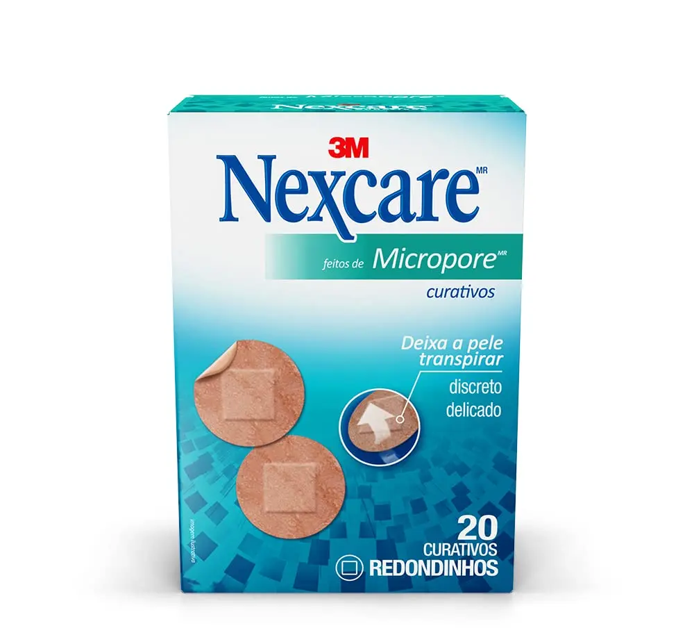 NEXCARE 3M Curativos feitos de Micropore Bege Redondo 20 Un. | Deixa a Pele Transpirar, Almofada que Não Adere à Ferida, Discreto e Confortável, Para Cobrir e Proteger Pequenos Ferimentos