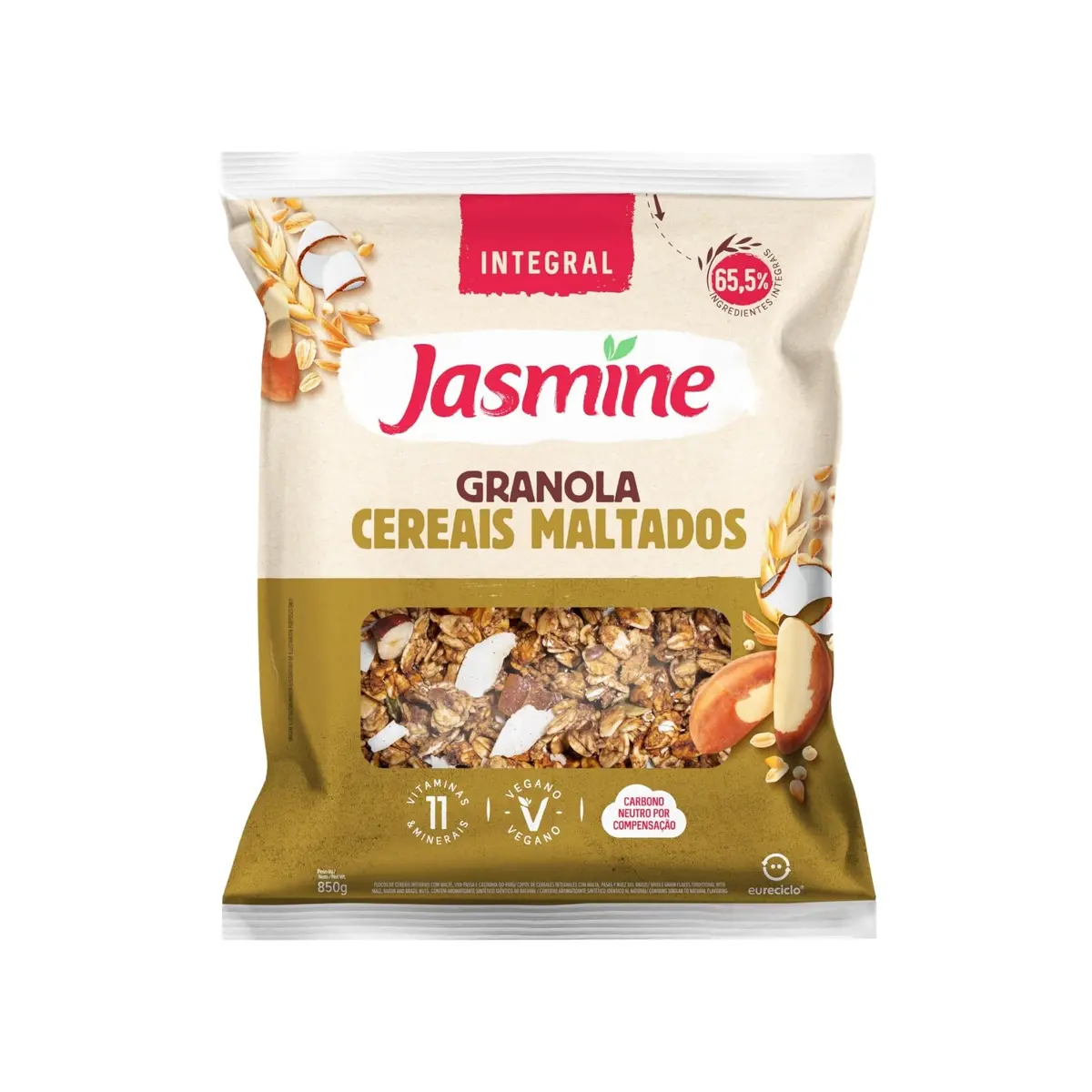 Granola Integral com Cereais Maltados Jasmine, 850g | Cereais e Sementes, Fonte de Fibras, Ideal para o Café da Manhã - 1