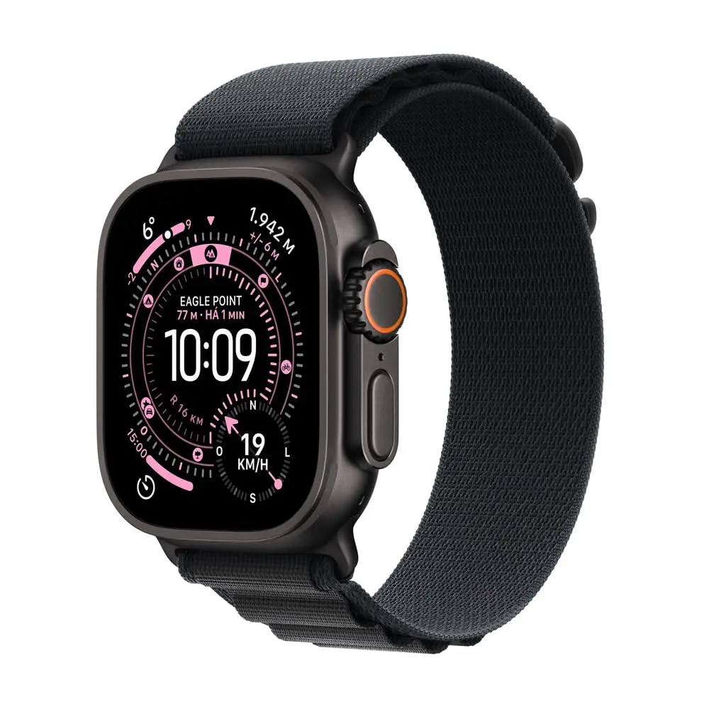 Apple Watch Ultra 3 GPS + Cellular, Caixa em titânio preto de 49 mm com Loop Alpine preta ‑ M