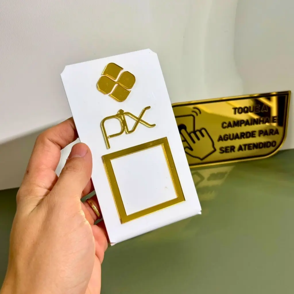 Kit Placa Pix Personalizada Qr Code + Placa Campainha Identificação Balcão Acrílico Espelhado - 1