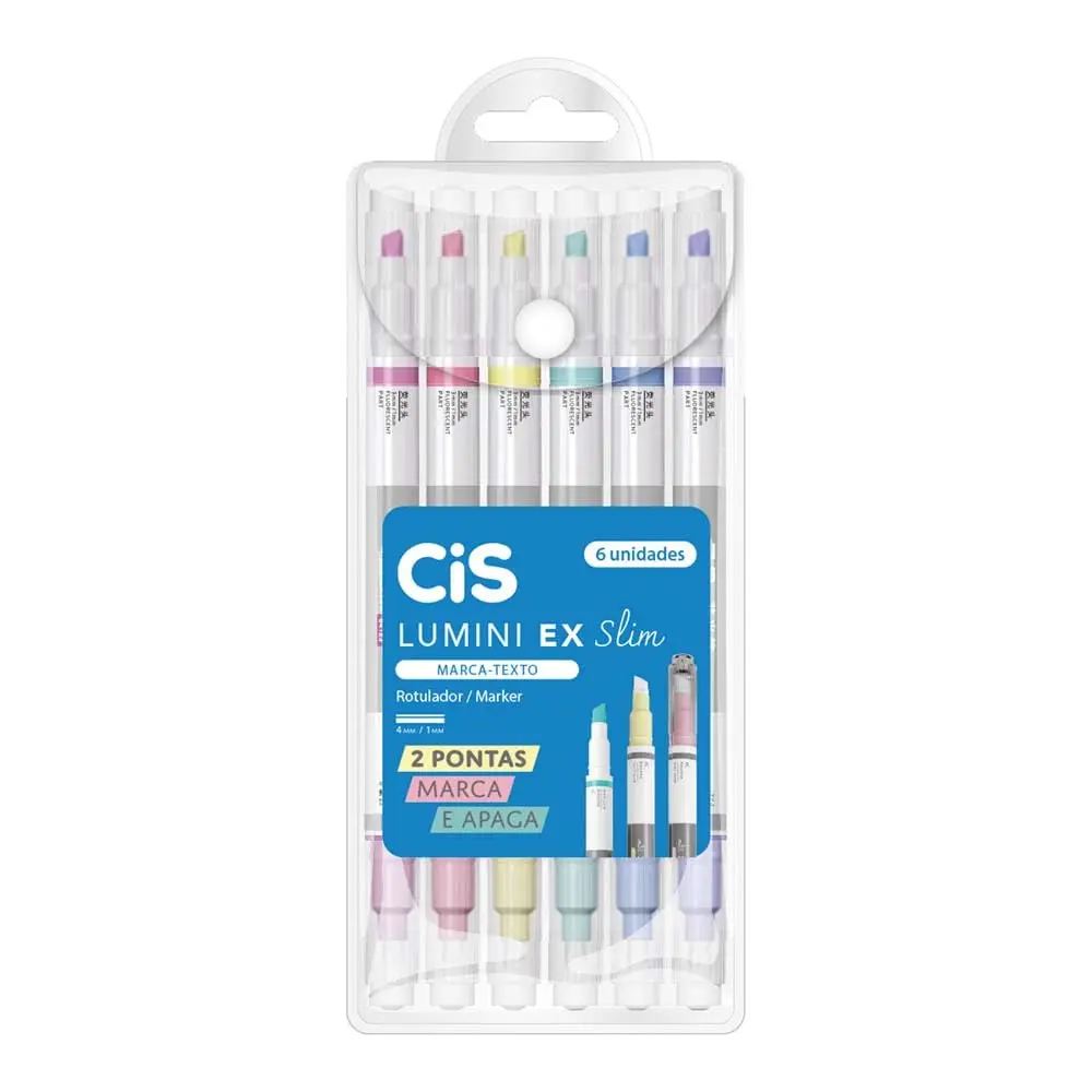CiS Lumini Ex Slim Caneta Marca Texto - 6 Cores - Estojo