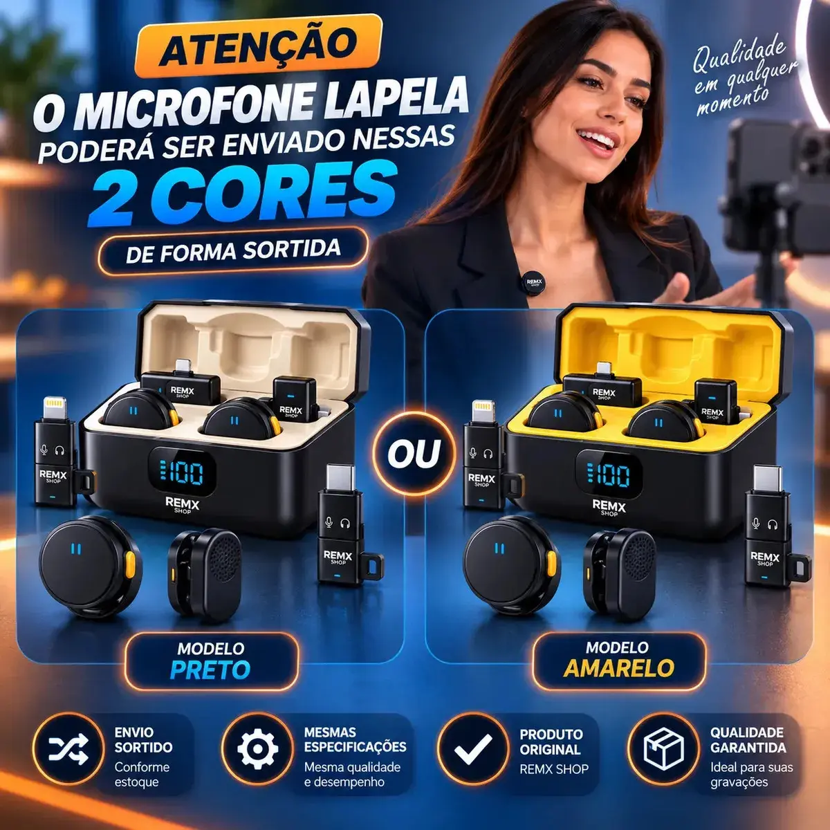 Microfone Lapela Redondo Sem Fio Duplo Imã Para Android E iPhone 15 16 17 Anti Ruído Com Caixinha Para Carregamento Portátil Remx Shop thumbnail 6