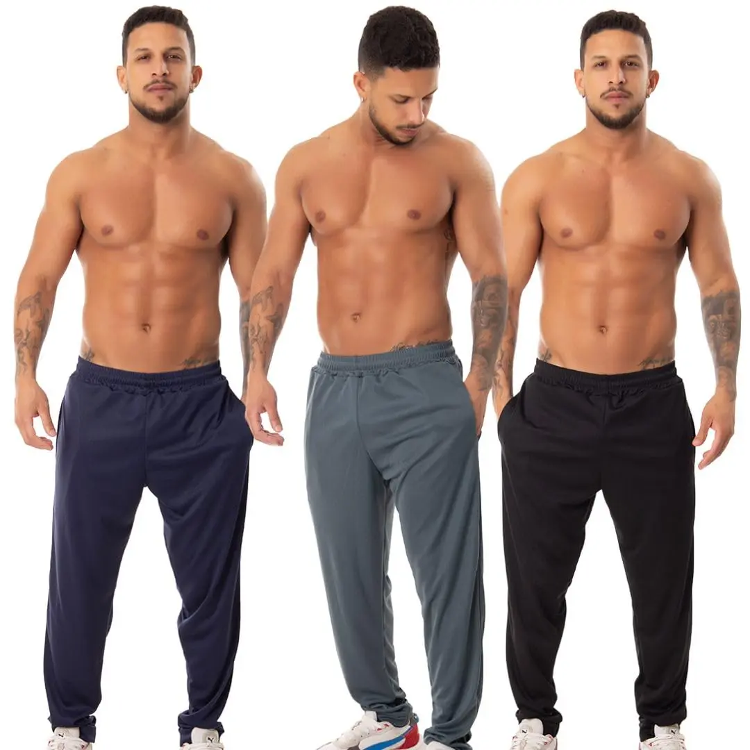Kit 3 Calça Esportiva Academia Treino Corrida Bolso Leve Lisa Masculina