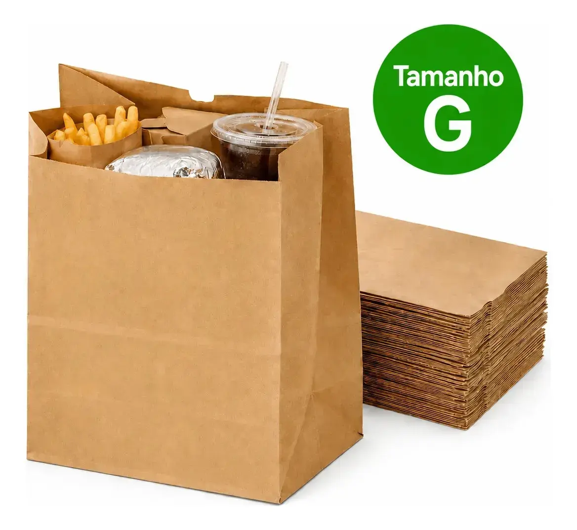 Kit 100 Sacos de Papel Kraft Pardo Liso para Delivery e Embalagem – Mimosidades