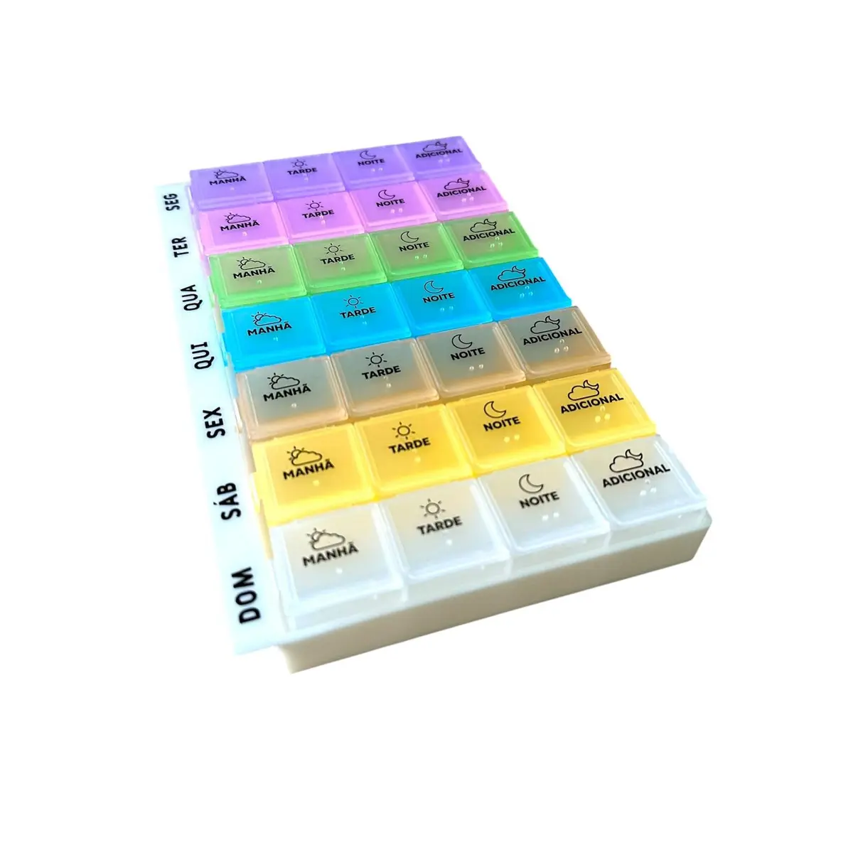MBB Shop - Caixa Organizador Porta Comprimido Remédio Vitaminas Semanal 2 x Por Dia Manhã e Noite - 28 Compartimentos - Premium (Multicolorido)