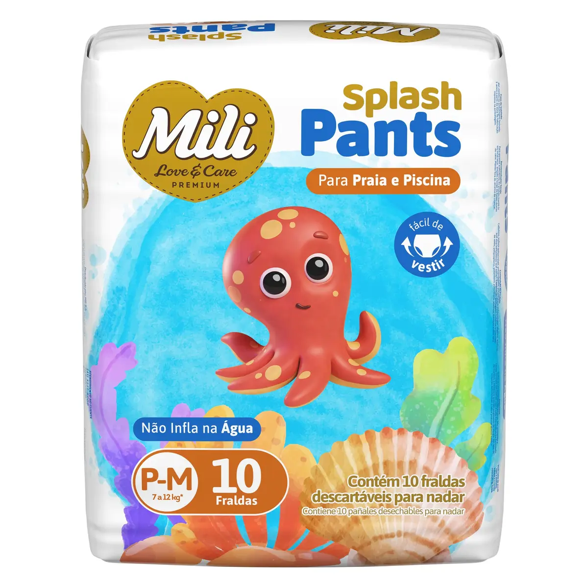 Mili Fralda Infantil Splash Pants Tamanho P e M, Para Piscina e Praia, Uso em Água, Ajuste Seguro, 10 Unidades - 1