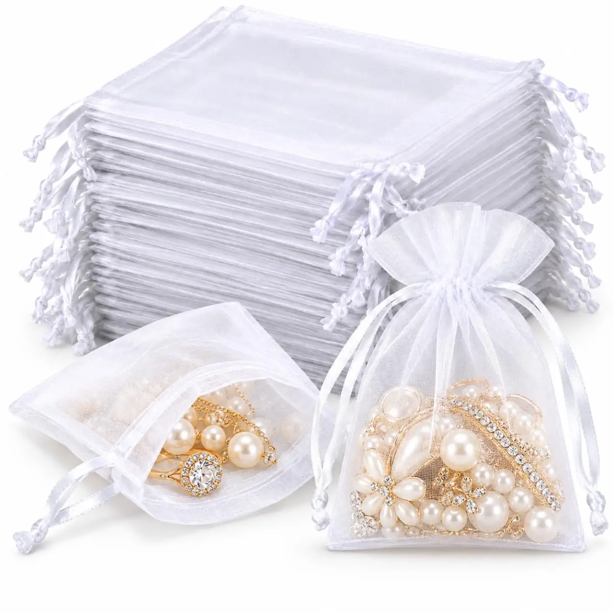 Saquinhos de Organza Branco 9x12 cm – Kit com 100 Unidades, Fechamento por Cordão, Saquinhos para Lembrancinhas, Casamentos, Festas, Joias, Bijuterias e Presentes