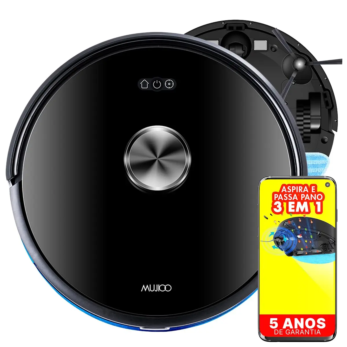 Robô Aspirador e Passa Pano MUJIOO X6Max, Navegação LIDAR 360°, Sucção 6500Pa, Limpeza de Sujeiras Secas e Úmidas, Aspira e Passa Pano 3 em 1, Mapeamento Multinível, Autonomia 120 min, Alexa, Bivolt