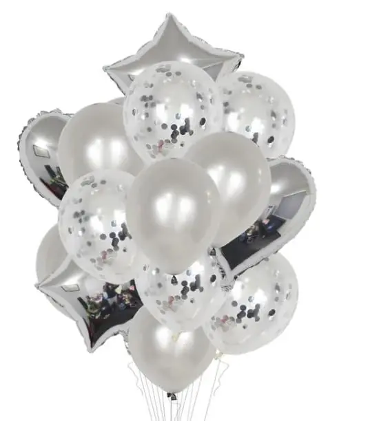 Kit Buquê de Balões Metalizados 14 Peças (Prata) | Decoração para aniversário, casamento, dia dos namorados e festas em geral