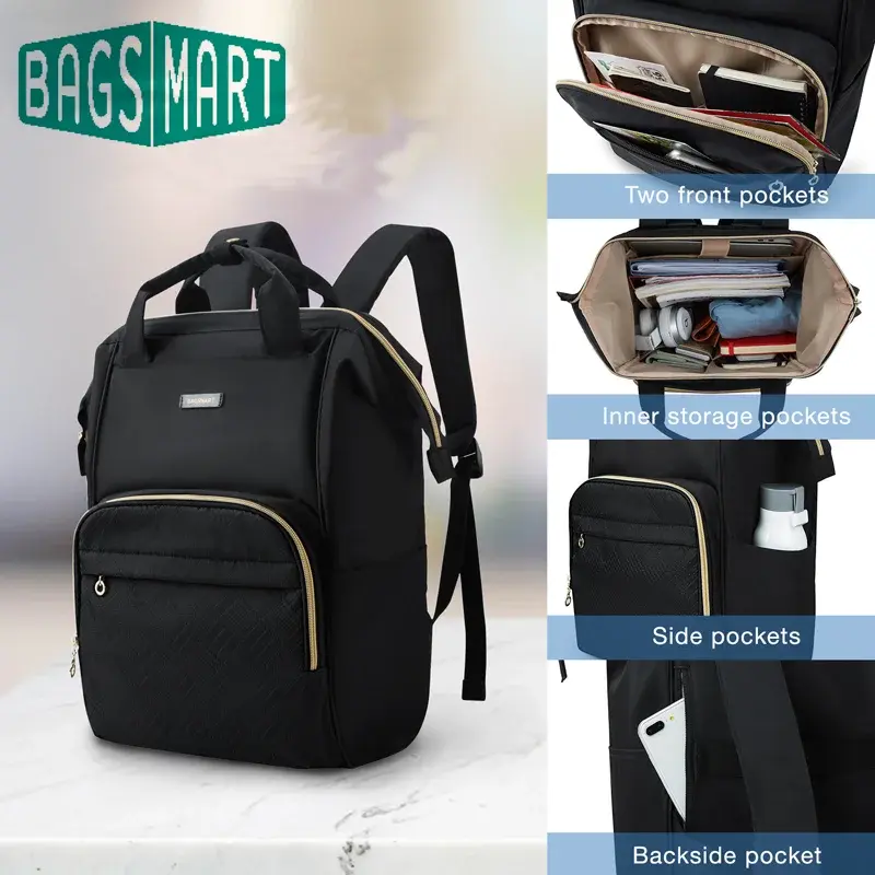 Bagsmart mochila para laptop à prova d'água, mulheres, homens, viagem, negócios, mochilas, 15.6 espaços, notebook, mochila para escola, faculdade, trabalho - 1