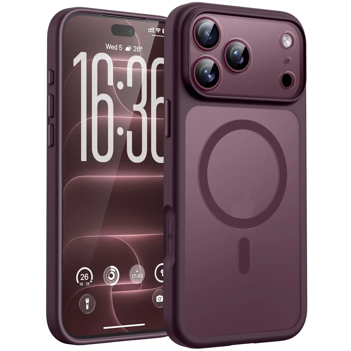 TOCOL Capa ou Capinha para iPhone 18 Pro Case 6.3", Cereja Escuro | Compatível com MagSafe, Tampa da Câmera, Proteção Total e Militar, Antichoque, Anti-impressões, Fosco Translúcido