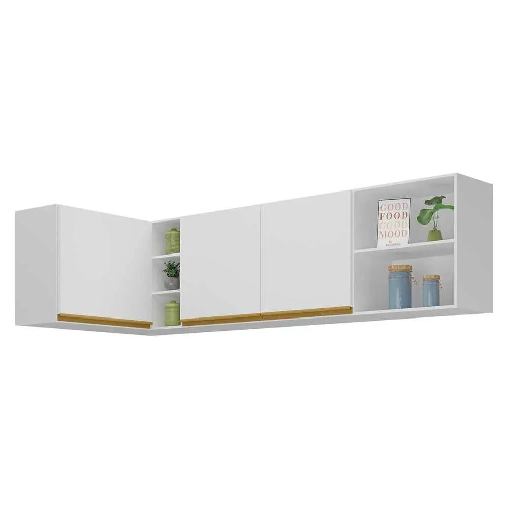 Kit Armário de Cozinha Aéreo Canto 90cm e Aéreo 150cm Veneza Multimóveis Mp2149 Branco/dourado - 1