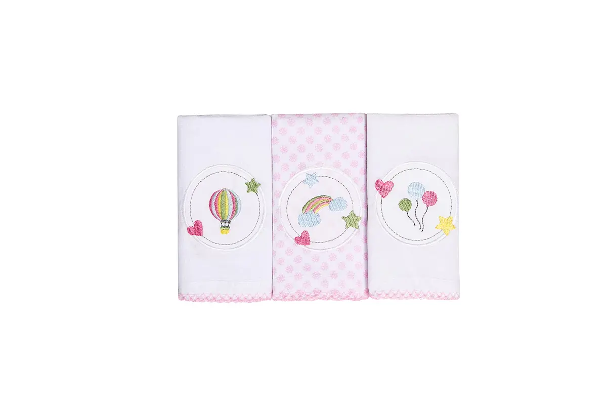 Papi Textil Paninho De Boca Bordados Karinho 40Cm X 40Cm Contem 3 Unidades