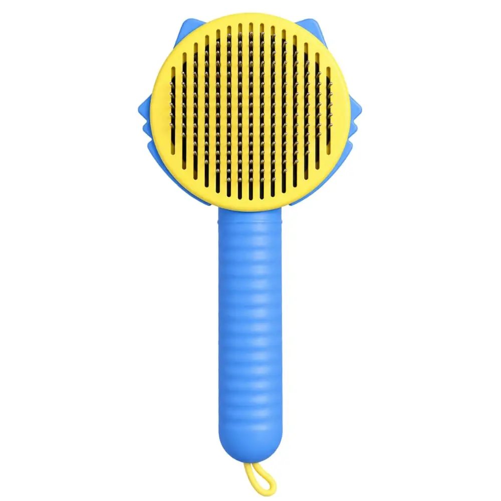 Escova Pet Removedora de Pelos para Cães e Gatos | Rasqueadeira Autolimpante com Botão para Limpeza | Escova para Pentear e Cuidar da Pelagem - Azul