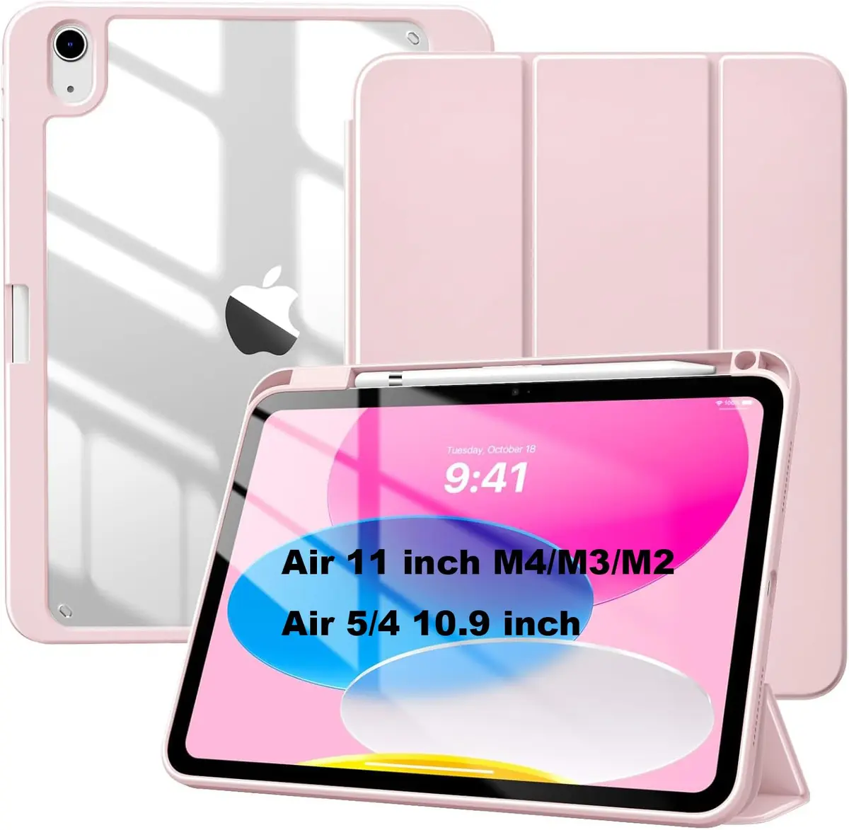 Bettdow Capa para iPad Air 11 Polegadas M4/M3/M2 (2026/2025/2024), iPad Air 5/4 (10,9 Polegadas, Modelo 2022/2020), Case Anti Impacto, Premium Slim,Flexível e portátil, Porta-lápis (Rosa)