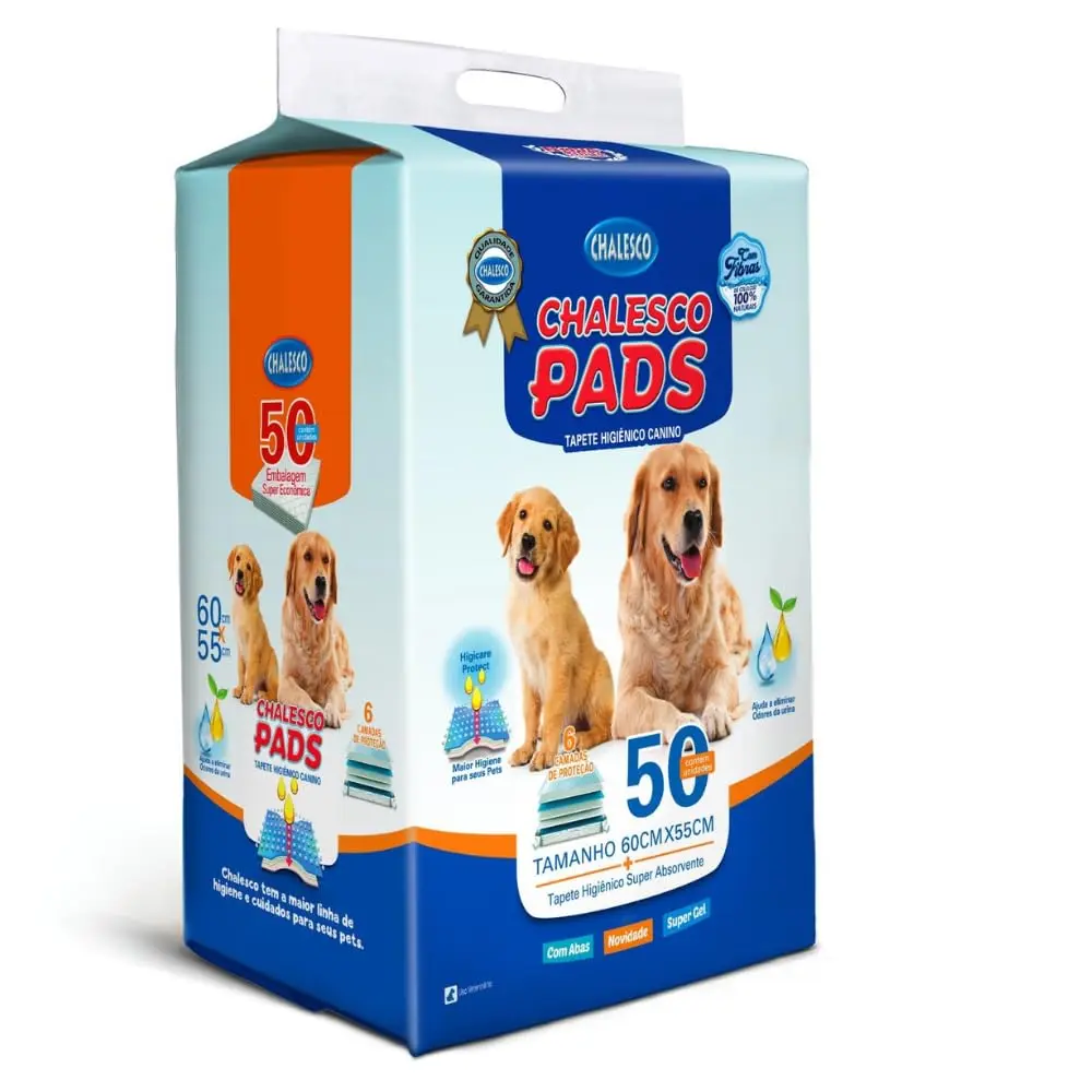 Tapete Higiênico Chalesco Pads para Cães 60 x 55 cm – Alta Absorção, Controle de Odores e Base Impermeável | 50 Unidades