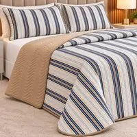 Cobre Leito Colcha Floraltta Casal 3 Peças Percal 150 Fios Dupla Face - Azul - 1
