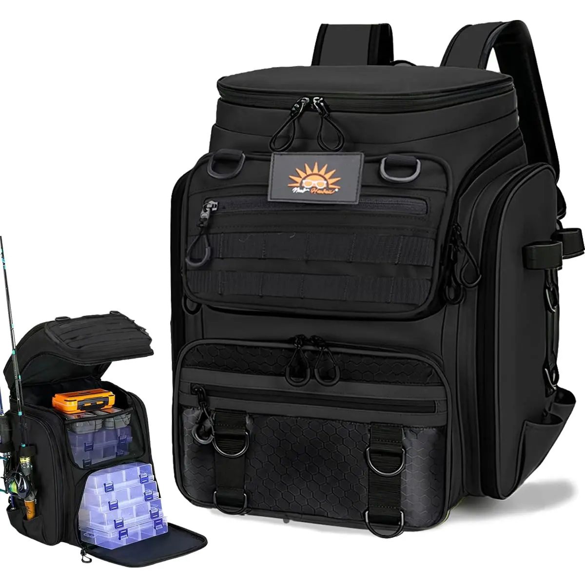 Mochila Pesca 50L, Suporte Vara, Bolsa Peitoral, Organizador Iscas Camping