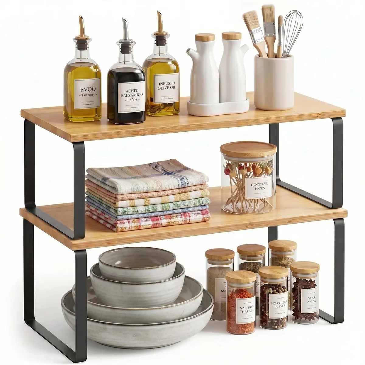 EKROTOK Prateleira Organizadora de Armário 39.7CM, Conjunto de 2 Prateleiras de Balcão de Cozinha, Armazenamento de Cozinha, Prateleira de Temperos, Empilhável