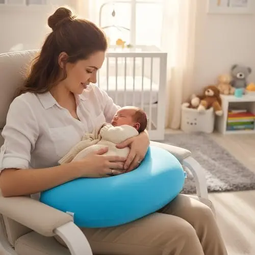 Almofada de Amamentação Ergonômica com Capa Removível e Lavável – Conforto para Mamãe e Bebê (Azul Bebê)