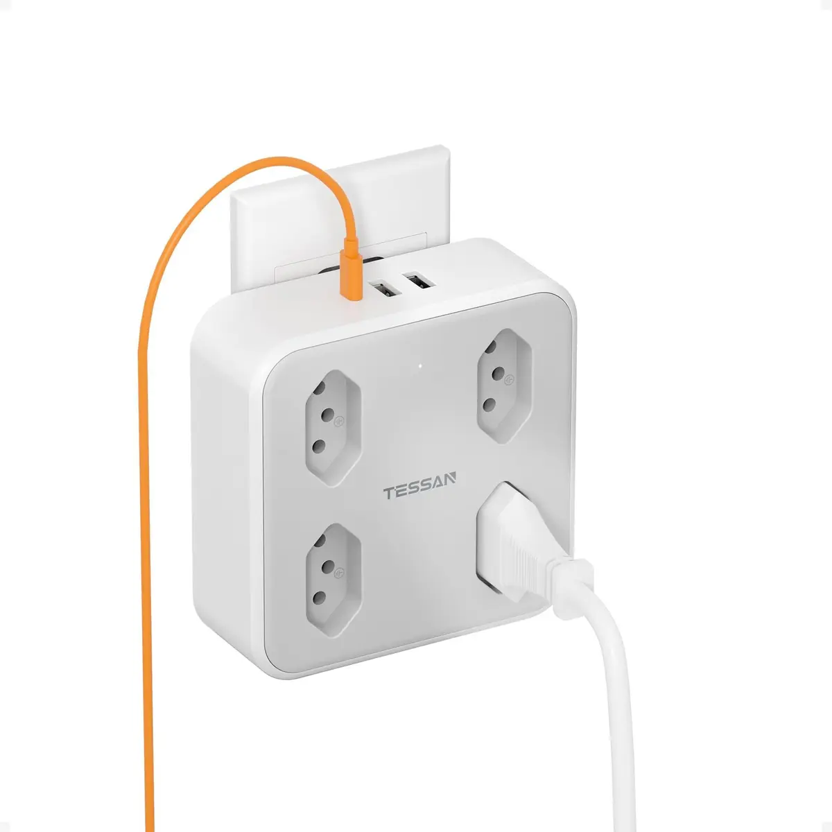 TESSAN Filtro de Linha 3 Pinos, Extensão Elétrica com Interruptor 2500W 10A | 4 Tomadas, 3 Interfaces USB (1 Tipo C), Régua Tomada, Entrada USB Multiplicador para Lar, Escritório, Dormitório
