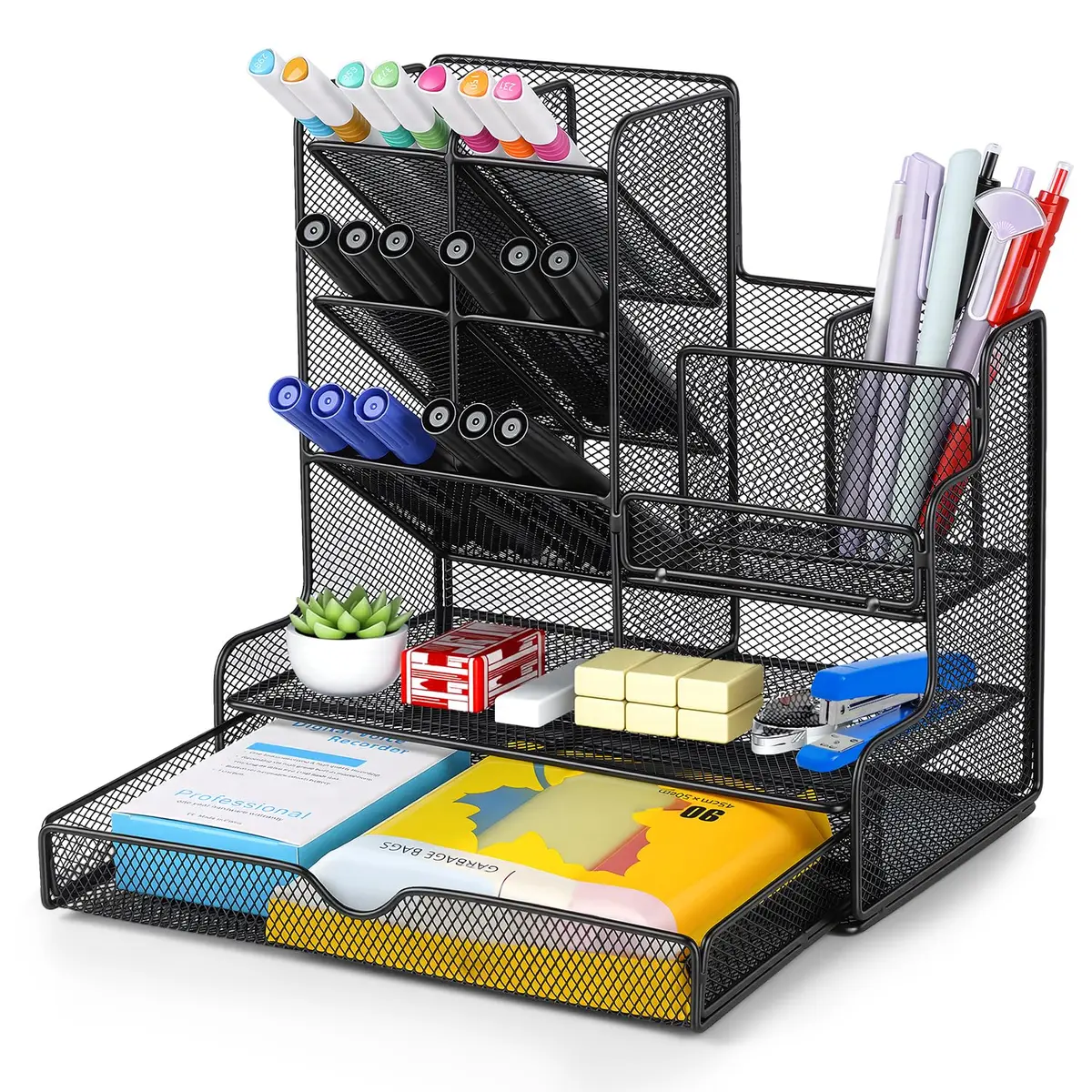 Organizador de Mesa de Malha, Suporte de Caneta de Malha para Mesa, Porta-Lápis Multifuncional com Gaveta e Organizador de Mesa, Organizadores de Mesa de Escritório - 1