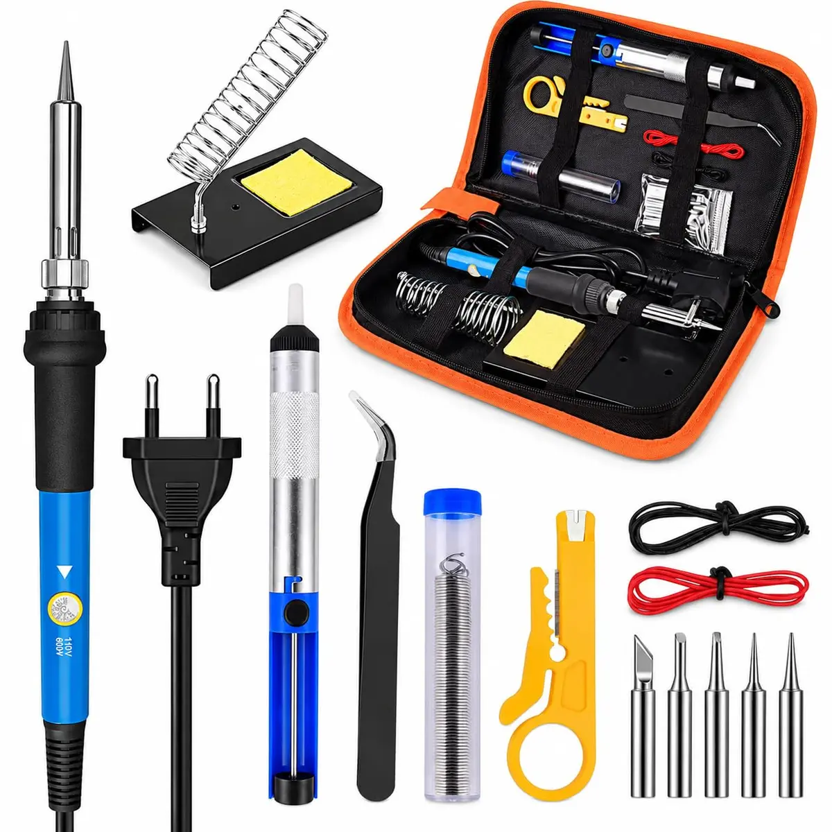 Kit Ferro de Solda Elétrico 60W com Temperatura Ajustável, Pontas e Acessórios para Soldagem, Reparos Eletrônicos, Fios e Circuitos - 1