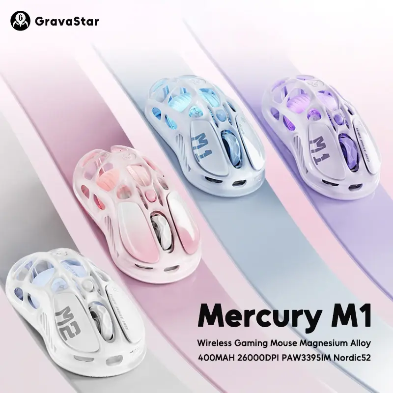 Mouse Gamer Sem Fio GravaStar Mercury M2 M1, Design Leve e Oco, Sensor PAW3395DM, 26000 DPI, RGB, para E-sports - 1