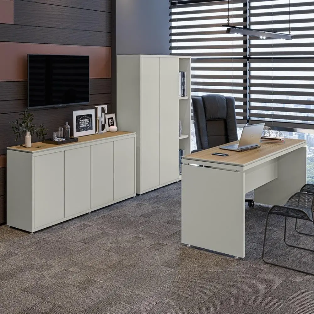 Conjunto de Escritório Office 3 Peças Mesa Balcão Armário Oslo - ViaNossa